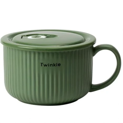 Image of mehrido Ceramic Soup Bowls with Handle and Vented Lid, 750ml Large Mug for Instant Noodle Cereal, Containers, Microwave &amp; Dishwasher Safe