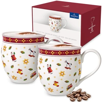 Image of Villeroy &amp; Boch Toy&#039;s Delight Mug Toys 2 Piece Red and White, Dishwasher Safe, Microwave Christmas Mugs Set of 2, Coffee Mugs, Tea Cup, Chistmas Decorations Indoor Table, Premium Porcelain