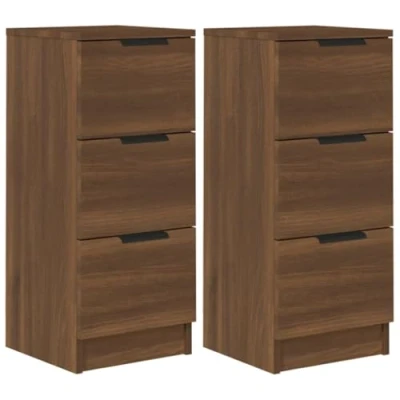 Image of vidaXL 2 Piece Sideboards, Brown Oak, 30x30x70 cm, Engineered Wood, Multipurpose Cabinets for Living Room, Bedroom, or Office, with 3 Drawers and Sturdy Top