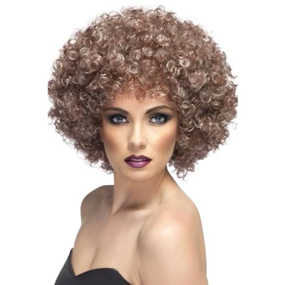 Image of Smiffys Afro Wig, Blonde &amp; Brown , 1970&#039;s Disco Fancy Dress, Adult Dress Up Wigs
