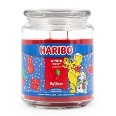 Image of Haribo Scented Candle in Glass with Lid Winter Cherry Candles Long Burning Time (100 h) Gifts for Christmas Large (510 g)