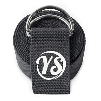 Image of Yoga Studio Strap, 2.5m (8.2ft) Extra Long Durable Organic Cotton Adjustable Stretching D Ring Belt, Exercise, Pilates, Dance, Workout, Gym, Physical Therapy Graphite Grey