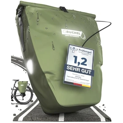 Image of Büchel Bicycle Bag for Pannier Rack, 25.4 L, 100% Waterproof, with Carry Handle and Shoulder Strap, Rear Bags