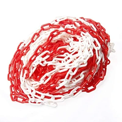 Image of TOPWAY Plastic Chain Barrier 25 Meters 6mm x 25m High Visibilty White and Red Link for Warning Safety Parking Space, Crowd Control, Traffic, Queuing Line 363063