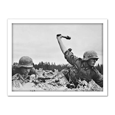 Image of War WWII Germany Soldiers Grenade Invasion USSR Photo Artwork Framed Wall Art Print 18X24 Inch