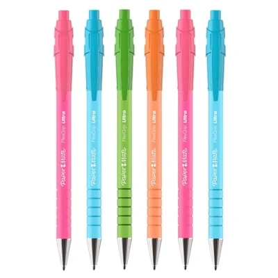 Image of Paper Mate Flexgrip Ultra Retractable Ballpoint Pens Medium Point Blue Ink Bright Retro Barrels Pack of 6