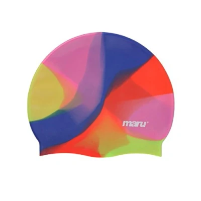 Image of MARU Swimming Hat, 100% Silicone Swim Cap, Unisex Adult Lightweight Caps for Men and Women, Comfortable Durable Hats Designed in the UK (Rainbow, One Size)
