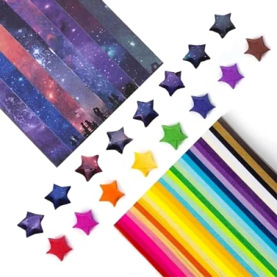 Image of NEERIX 1080 Sheets Origami Star Paper Strips,Paper Strips,27 Colors Double Sided Stars Coloured Paper,Constellation Lucky Strips Galaxy