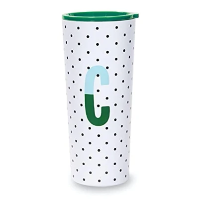 Image of Kate Spade New York Insulated Stainless Steel Initial Tumbler, 24 Ounce Double Wall Travel Cup with Lid, C (Green)