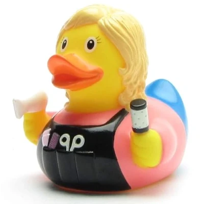 Image of Duckshop Bath Duck Hairdresser, Multicoloured, Small, Vinyl, Baby friendly