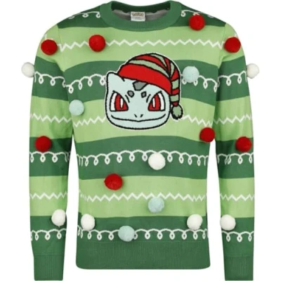 Image of Pokémon Bulbasaur Unisex Knitted Jumper Multicoloured Fan Merch, Gaming, Christmas, multi coloured, XL