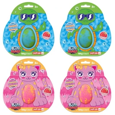 Image of 2 x Large Cat &amp; Turtle Bath Bombs on Gift Card from Zimpli Kids, Party Bag Fillers, Favours for Children, Pocket Money Presents, Fizzers, Animal Fizzies, Vegan Cruelty Free
