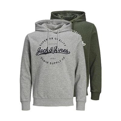 Image of JACK &amp; JONES Men&#039;s Jjstanli Sweat Hood 2pk MP Sweatshirt, Mountain View/Pack: + lgm, XL