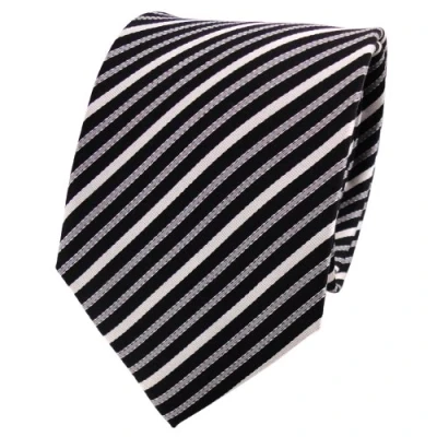 Image of TigerTie silk tie silver gray black anthracite striped necktie