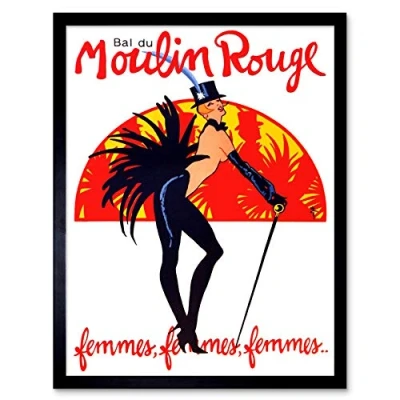 Image of Wee Blue Coo Theatre Stage Burlesque Moulin Rouge Ball Exotic Dance Venue Paris Art Print Framed Poster Wall Decor 12X16 Inch