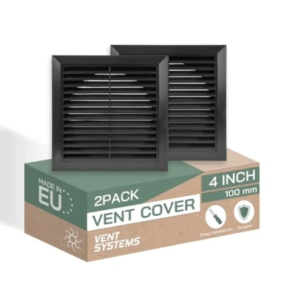 Image of Vent Systems Ø4&quot; Duct 6.7&quot; x Inch Pack of 2 Black Air Cover Bathroom Exhaust Pipe White Louvered Outdoor Ø100 mm (170 170 mm)
