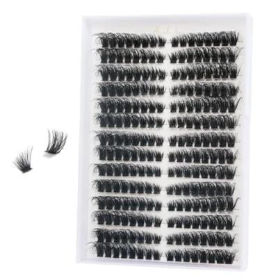 Image of FANDIQ Fluffy Individual Eyelashes Cat Eye Cluster Lashes 224PCS 8 16MM Natural Left&amp;Right Fox Clusters for Beginners(100D)