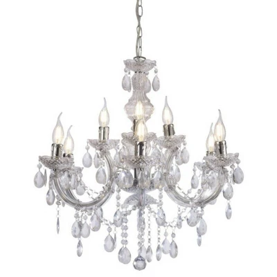 Image of Floria Chandelier with Acrylic Sconce &amp; Droplets 6+3 Light E14 Polished Chrome