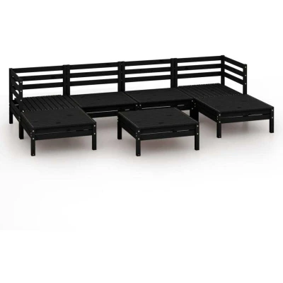 Image of vidaXL 7 Piece Garden Lounge Set Black Solid Wood Pine