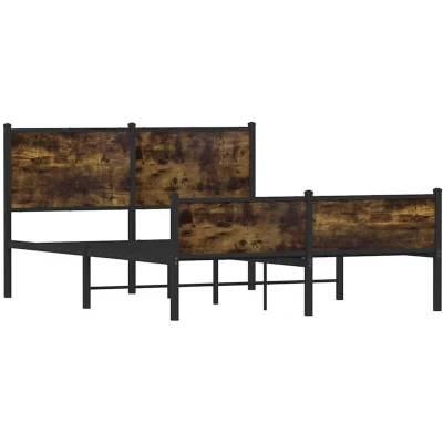 Image of vidaXL Metal Bed Frame without Mattress Smoked Oak 137x190 cm