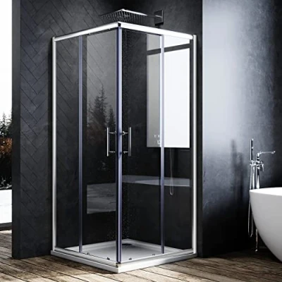 Image of ELEGANT 760 x mm Sliding Doors Corner Entry Shower Enclosure 6mm Extra Toughened Safety Glass Screen Cubicles