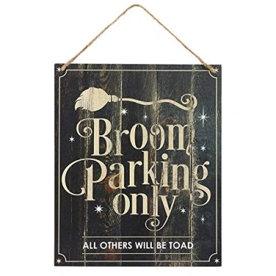 Image of Enchanting &quot;Broom Parking Only&quot; Hanging Sign 30cm x 25cm (1 Pc.) Whimsical MDF Decor Perfect for Halloween &amp; Everyday Charm