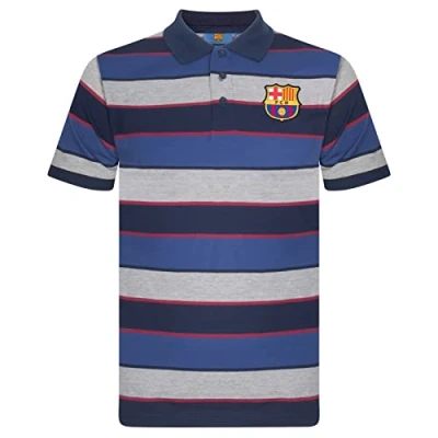 Image of FC Barcelona Official Football Gift Mens Striped Polo Shirt XXL Blue
