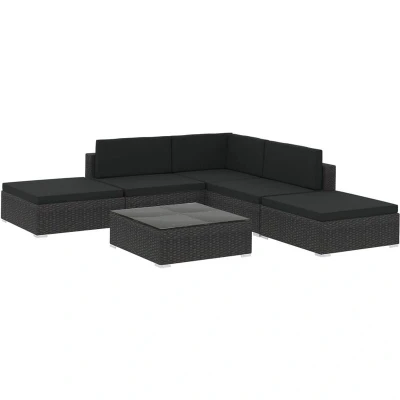 Image of vidaXL 6 Piece Garden Lounge Set with Cushions Poly Rattan Black
