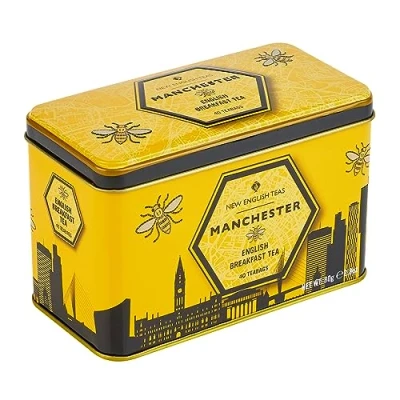 Image of New English Teas Manchester City Bee Tea Caddy with 40 Breakfast Teabags