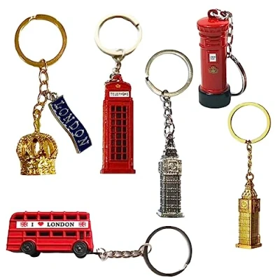 Image of Souvenirs 6 x London Landmarks Keychain British Keyrings 3D Bus Key Chain Big Ben Telephone box Post Metal Die Cast Keyring Crown Charm Keyholder