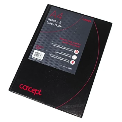 Image of Concept A4 A Z Tabbed Address Index Book Black Hardback Paper Notebook Organiser