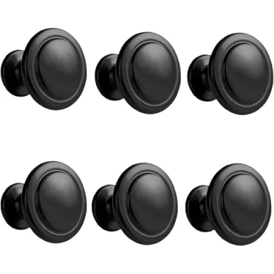 Image of Kalolary 6 Pack Cabinet Knobs Round Mushroom Single Hole Drawer Furniture for Door Cupboard Kitchen Pull Handle with Screws (Black)