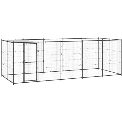 Image of vidaXL Outdoor Dog Kennel Steel with Roof 12.1 m²