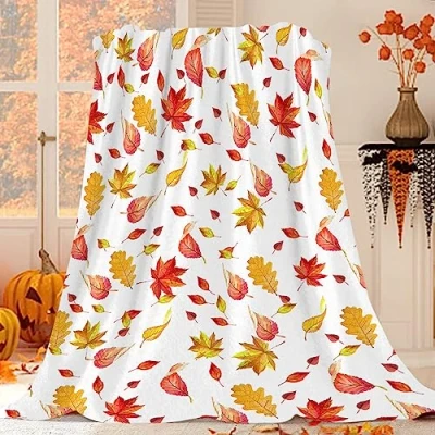 Image of JOOCAR Fall Decor Leaves Throw Blanket Autumn Yellow and Red Leaf Cozy Soft Lightweight Flannel Plush Blankets for Bed Couch Living Room Sofa Chair,40x50 Inch