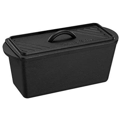 Image of Navaris Bread Loaf Pan with Lid Cast Iron Baking for Bulge Top or Flat Breads Meat Veg Meatloaf Tin 34 cm x 13 Black