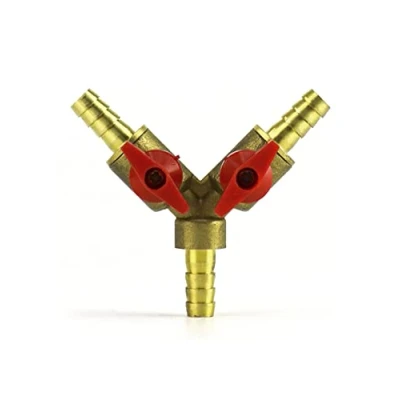 Image of QWORK® 3 Way Hose Connector, Ball Valve Fitting Shut Off Union Intersection, Split Brass 5/16&quot; / 8mm Barb for Water, Oil &amp; Gas to Garden Watering, Construction and Industry