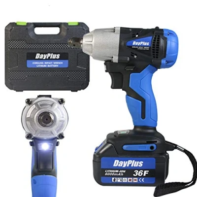 Image of Cordless 18V Impact Wrench with Case, 1/2inch Square Driver, Rechargeable Batteries 6000mAh, Forward Reverse Setting, 420Nm Max Torque LED Light &amp; Sockets 14mm/17mm/ 19mm/22mm