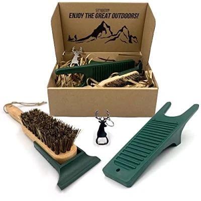 Image of Boot Jack and Brush Mud Remover Set, Cleaning Kit Gift Set for Wellington, Hiking Shoes &amp; Walking Boots, Durable Welly Stiff with Built in Scraper