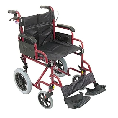 Image of Aidapt Folding Lightweight Attendant Propelled Steel Wheelchair with 18&quot; Seat, Twin Brakes, Lap Strap, Padded Upholstery, Removable Foot Rests and Side Panels for Privacy. Indoors Outside