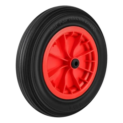 Image of 14&quot; Wheelbarrow Wheel PU Puncture Proof Solid 3.50 8 Tyre Rim Heavy Duty Replacement Tire for Garden Trolley Barrow Go Cart (Red)