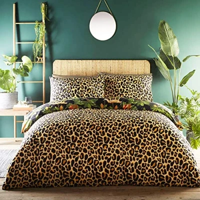 Image of ® Leopard Print Duvet Set Quilt Cover Pillow Cases Reversible Bedding (Single)