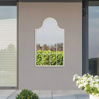 Image of MirrorOutlet The Arcus White Metal Framed Modern Arched Garden Wall Mirror 41&quot; X 24&quot; (104CM 62CM) Black. 2cm Wide Frame and 3cm Deep.