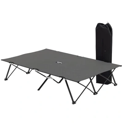 Image of Outsunny Double Camping Bed Cot Foldable Sunbed Outdoor Patio Sleeping Super Light with Carry Bag (Charcoal Grey)