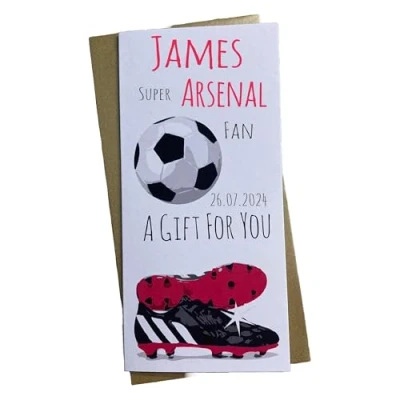 Image of WHITE COTTON CARDS 1 X PERSONALISED BIRTHDAY MONEY WALLET Arsenal Gunners Football Club FC (P WBW F2)