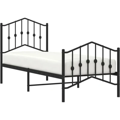 Image of vidaXL Metal Bed Frame Small Single Black with Headboard/Footboard 196x80x90 cm, Steel Construction, Under Storage Space