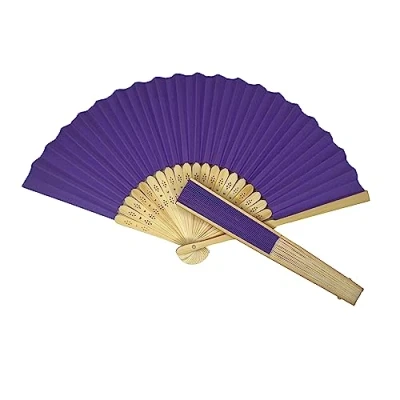 Image of Parev Purple Paper Foldable Hand Held Bamboo Wooden Fan