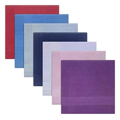 Image of Warwick &amp; Vance Pack Of 7 Mens/Gentlemens Dyed Handkerchiefs, Assorted Colours With Satin Stripe Borders, 100% Cotton, 40 x 40cm