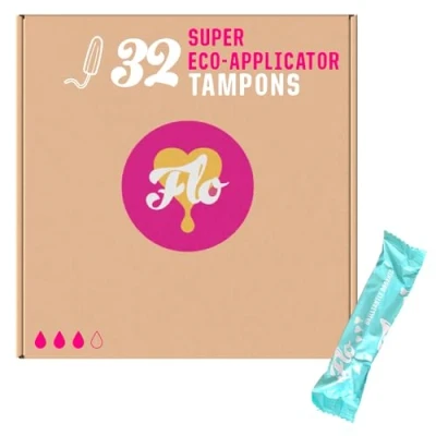 Image of FLO Organic Cotton Applicator Tampon Mega Super Pack (32 tampons)