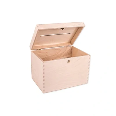 Image of DECOCRAFT Unfinished Lockable Wooden Wedding Card Box, Decoration, Organisation, Large Natural Wood Craftsmanship, Rustic Home Decor, Keepsake, Chest 29 x 25 15 cm.