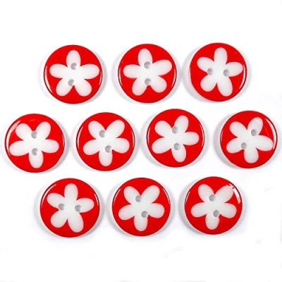 Image of Splat Daisy Flower Round 2 Hole Buttons 17mm Wide Pack of 10 (Red)